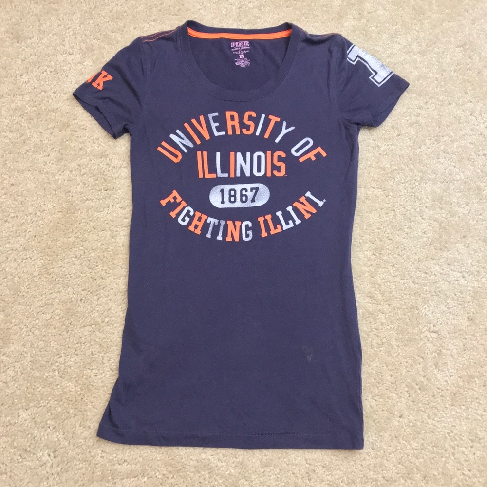 🍁2/$30 VS PINK University of Illinois Distressed Longline Tee - Picture 1 of 6